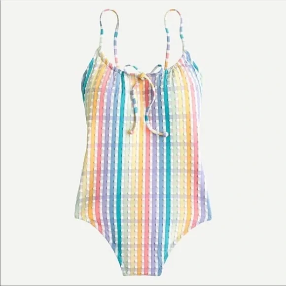 NWT J. crew size rainbow gingham one piece swim suit style AU926